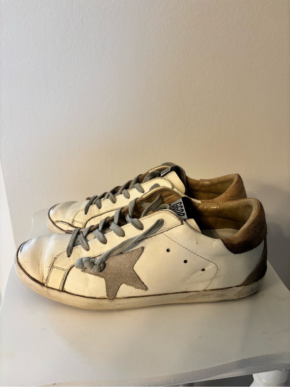 Golden Goose Super-Star White Leather Sneakers with Gray Star